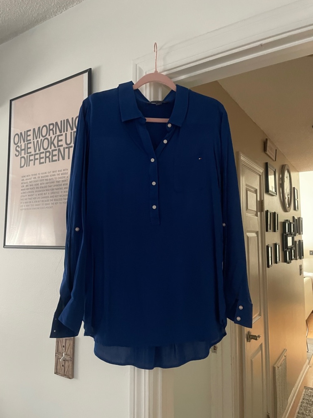 Tommy Hilfiger Deep Navy Long-Sleeve Button Henley Blouse